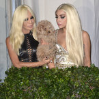 Lady Gaga does blonde and brunette for Versace party