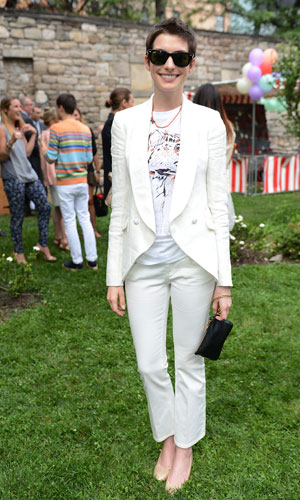 Anne Hathaway in white at Stella Mccartney garden party