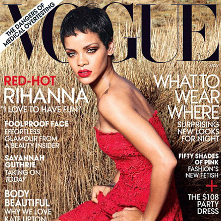 Rihanna US Vogue cover November 2012, red Valentino dress