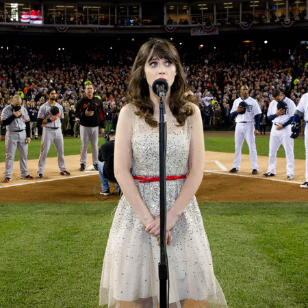 Zooey Deschanel sings national anthem