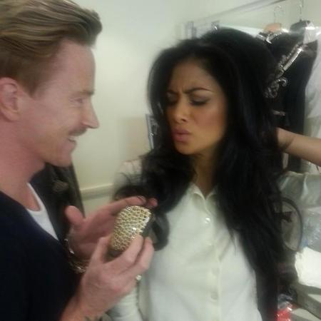 Nicole Scherzinger at X Factor with hairdresser Ben Cooke
