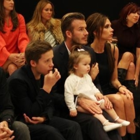 David and Victoria Beckham with Brooklyn and Harper