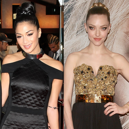 Nicole Scherzinger and Amanda Seyfried work braided buns on the red carpet