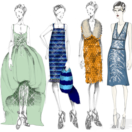 Miuccia Prada sketches of costumes for The Great Gatsby film