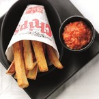 Homemade chunky chips with roasted tomatoes sauce