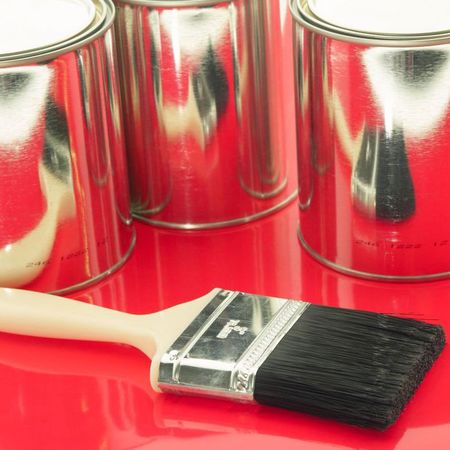 Paint brushes and tin