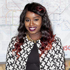 Misha B shows off retro rolls and red dip-dye