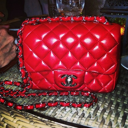 Rita Ora red Chanel handbag