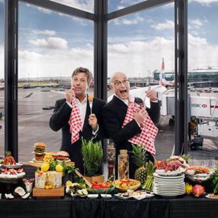 Gregg Wallace and John Torode at Heathrow Airport