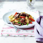 Spicy beef and pasta salad with chilli and coriander 