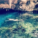Kelly Brook swims in Mayan Riviera Cenotes