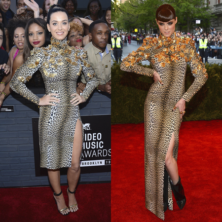 Katy Perry and Coco Rocha in same animal print Ungaro dress