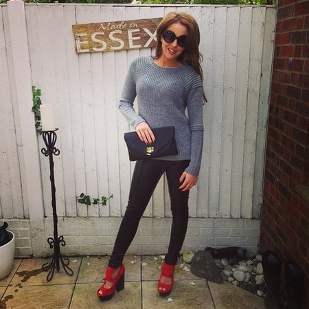 Lydia Bright wearing Kelly Brook for New Look leather trousers