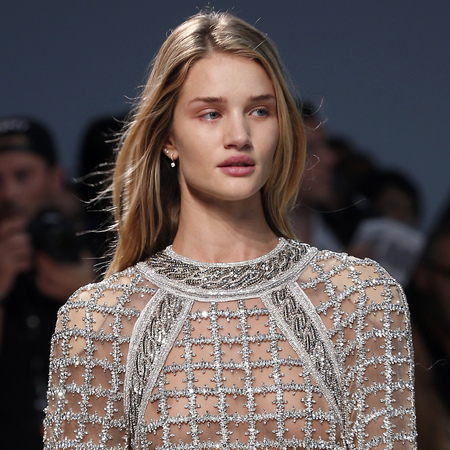 Rosie Huntington Whitely on the Balmain catwalk PFW