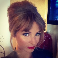 Millie Mackintosh sixties style beehive hair, fringe, red lipstick