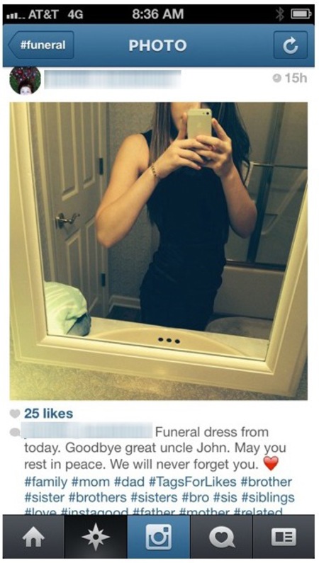 funeral selfie example - girl posing in mirror - photos - selfie trend - news - handbag.com