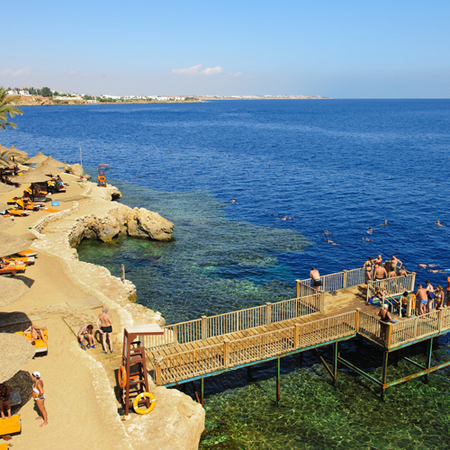 Beach Terrace and Reef at Grand Hotel Sharm El Sheik - beach hotel in egypt - winter sun holiday - handbag.com