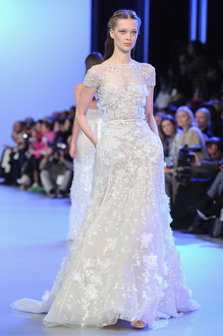Designer wedding dress ideas from Couture fashion week - Ellie Saab Catwalk Show - lace wedding dress - Fashion and weddings - trends - handbag.com