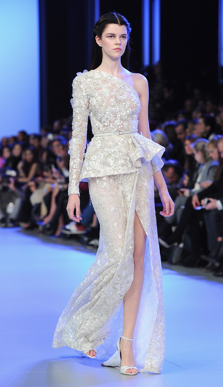 Designer wedding dress ideas from Couture fashion week - Ellie Saab one shoulder wedding dress - modern wedding dress - Fashion and weddings - trends - handbag.com