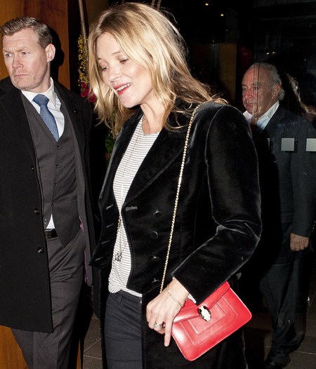 Kate Moss wears Bulgari handbag to Topshop collection meeting - Kate Moss fashion news - Kate Moss' handbag collection - celebrity fashion news - handbag.com