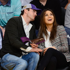 Mila Kunis with Ashton Kutcher at Lakers game March 4th - engagement ring - day bag - LA - celeb news - handbag.com