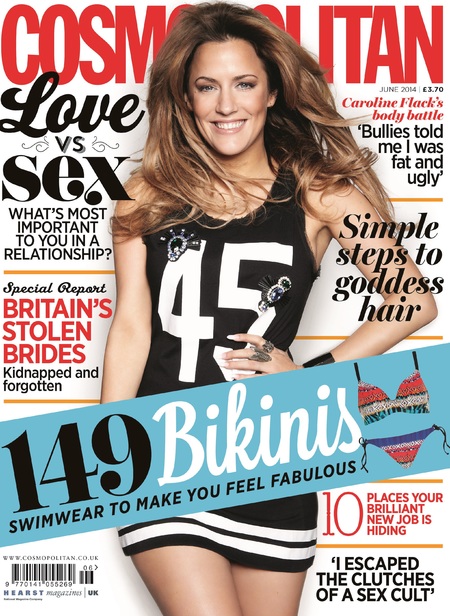 caroline flack - cosmopolitan UK_interview - cover - guide to life - body confidence - relationships - negative comments - gym bag - handbag.com