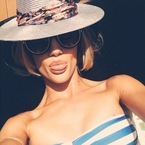 rosie huntington whiteley-short hair-bob hairstyle-hair cut-holiday pictures-sunglasses-hat-stripe bikini-celebrities and models on holiday-handbag.com