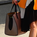 olivia palermo-orange jacket from paul and joe-pink smythson handbag-brityish brands-celebrity style icon-handbag.com